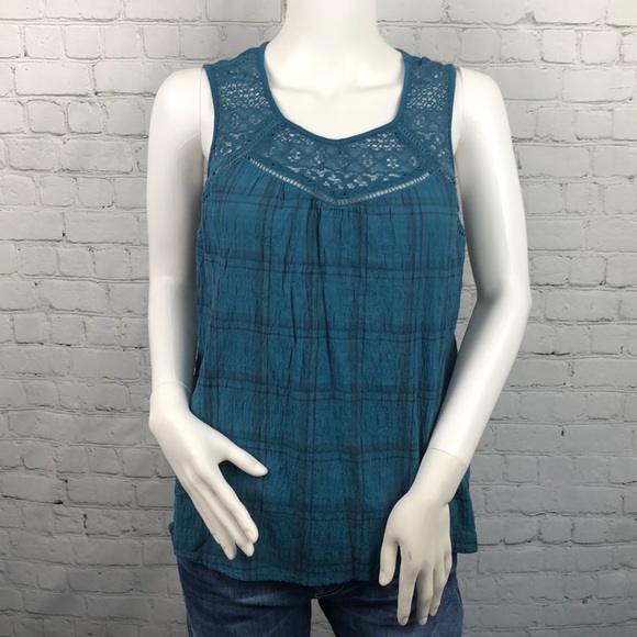 Style & Co Teal Lace Trim Tank Top Size XS - Picture 2 of 4